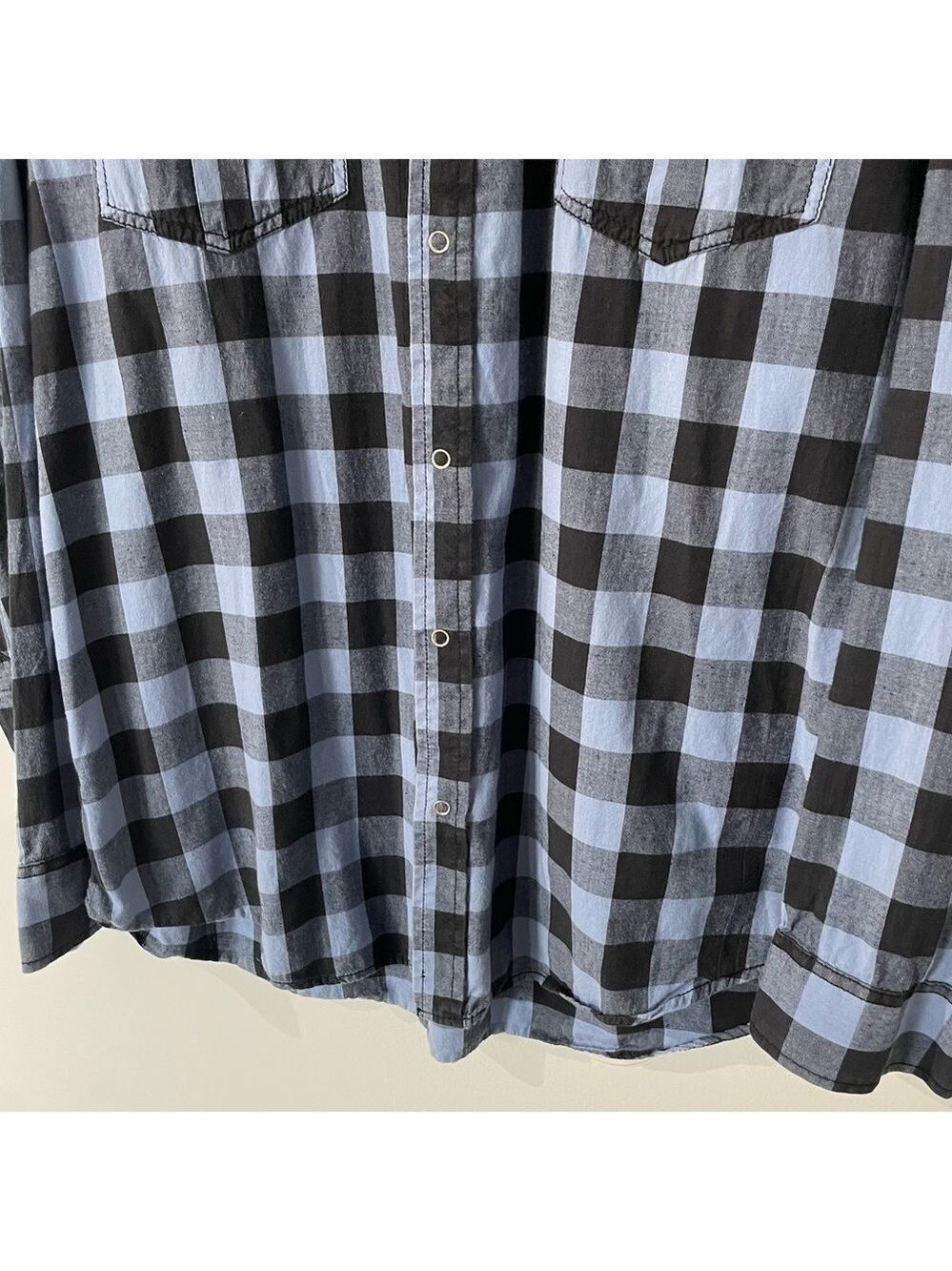 American Rag Button Down Shirt Mens XXL Blue Black Check Western Casual EUC - Picture 3 of 9